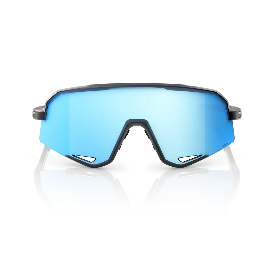 100% SLENDALE Cycling Sunglasses - Matte Black - HiPER Blue Mirror