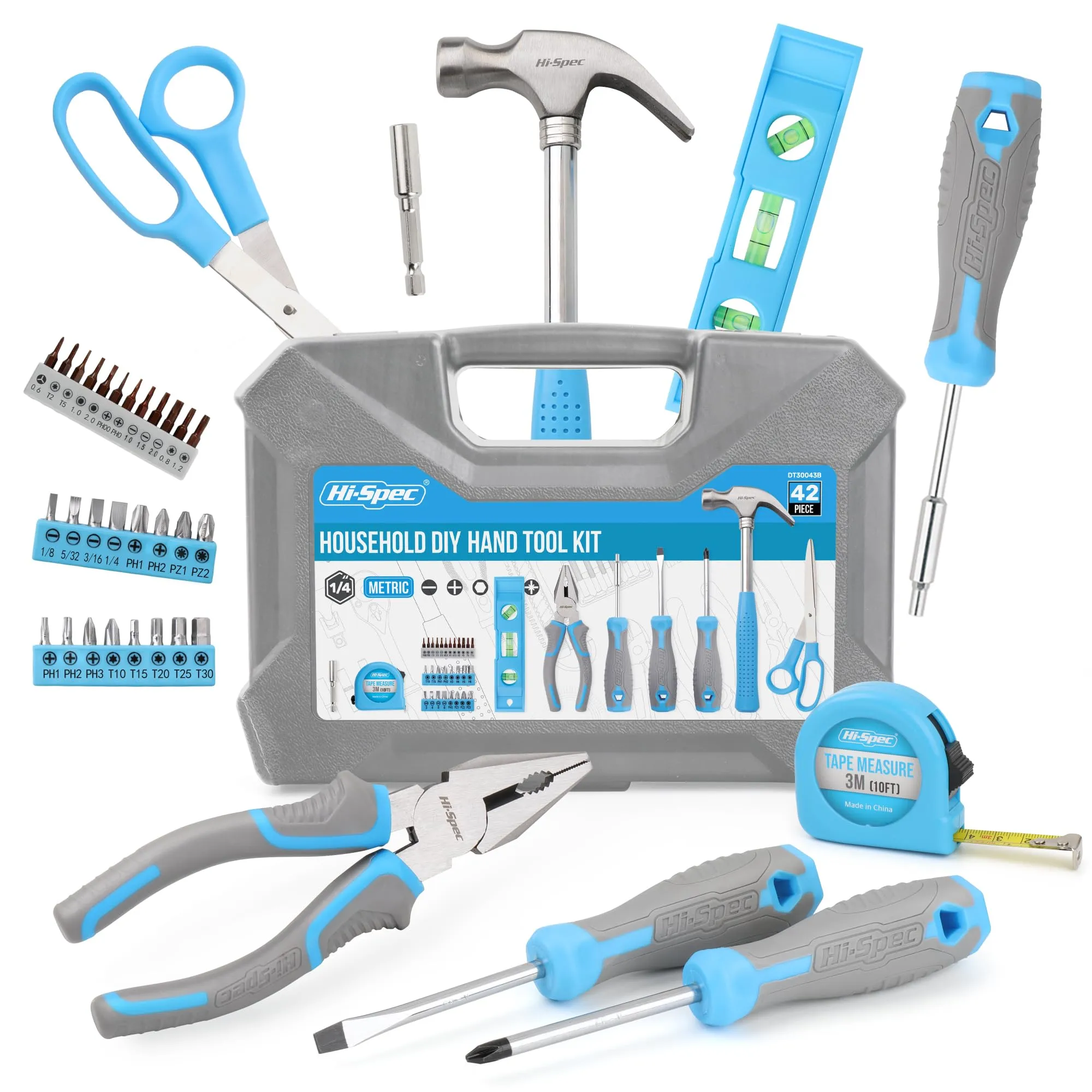 42pc Blue Household DIY Small Tool Kit. Complete Starter Basic Tools Kit for Home and Office