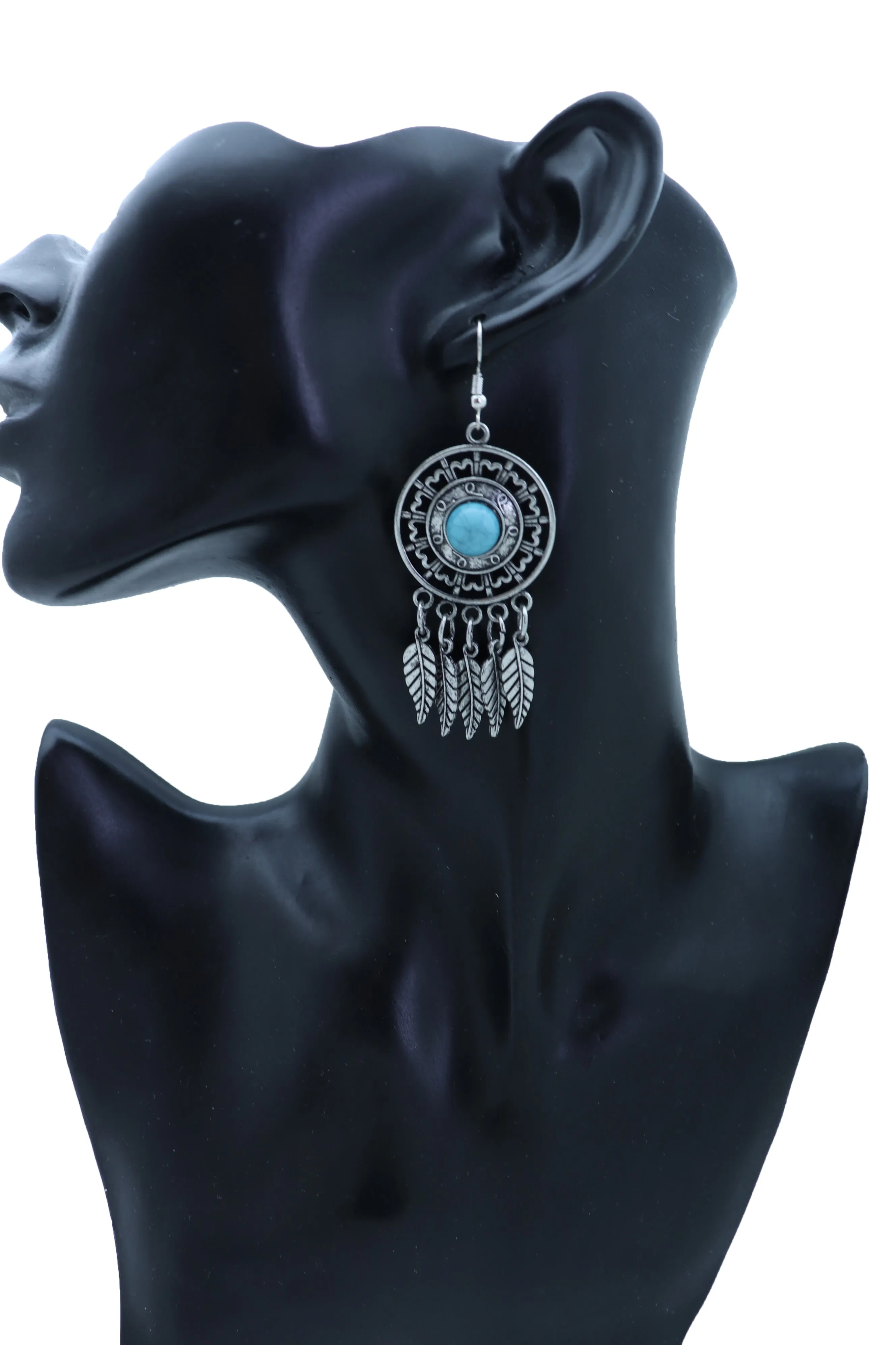 Antique Silver & Turquoise Dreamcatcher Earrings