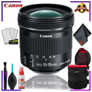 Canon EF-S 10-18mm f.4.5-5.6 is STM Lens (International Model)   4.5 inch Vivitar Premium Lens Case   Cleaning Kit