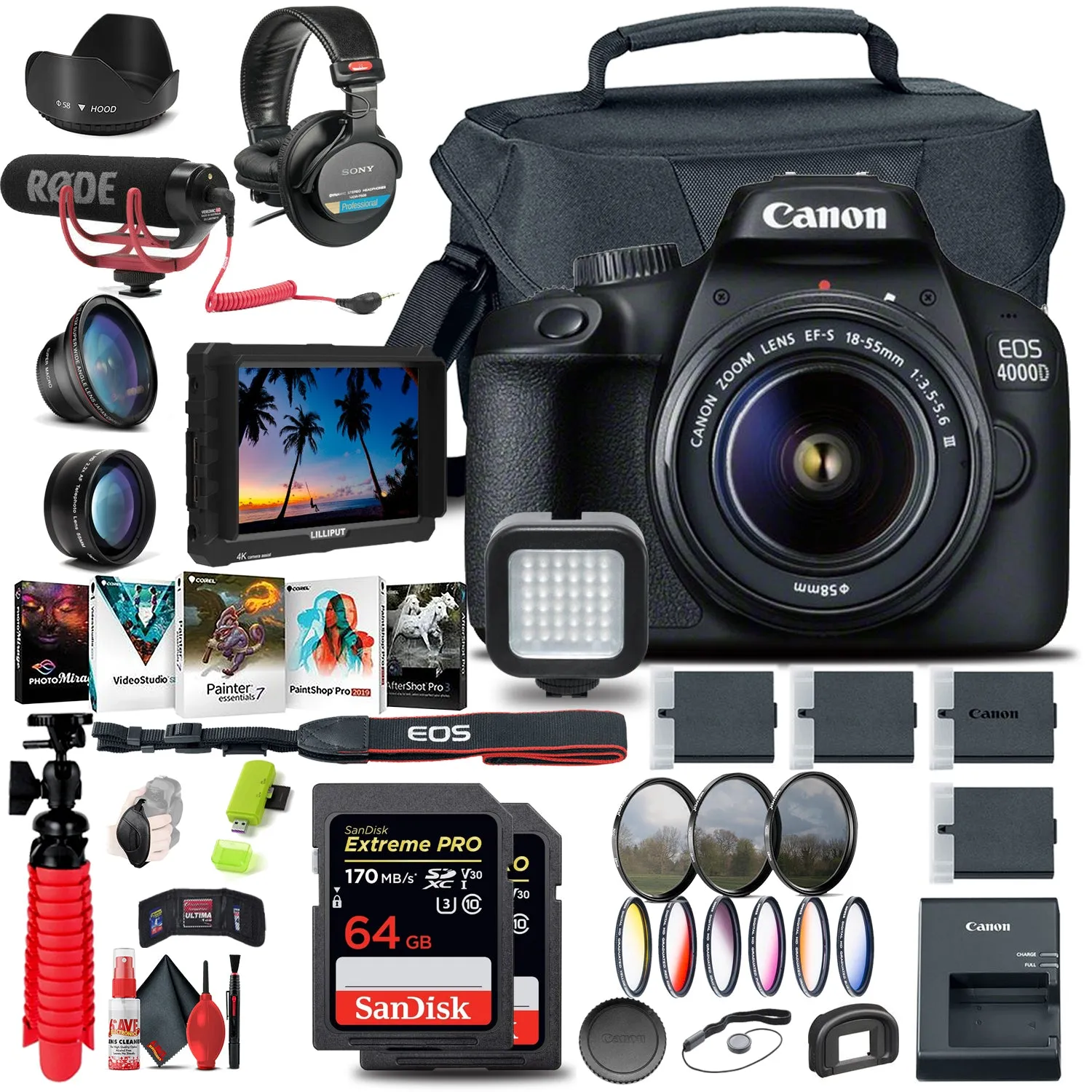 Canon EOS 4000D / Rebel T100 DSLR Camera with 18-55mm Lens   4K Monitor Extreme Bundle