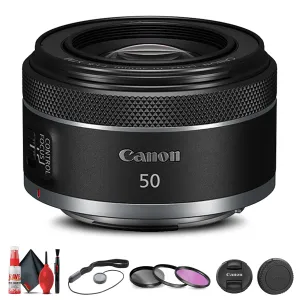 Canon RF 50mm f/1.8 STM Lens (4515C002)   Filter Kit   Cap Keeper Base Bundle