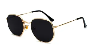 Classy Men Black Gold Hexagonal Sunglasses