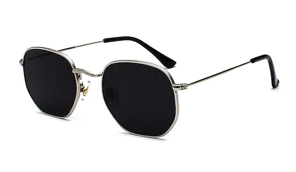 Classy Men Black Silver Hexagonal Sunglasses