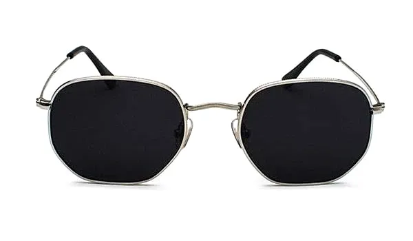 Classy Men Black Silver Hexagonal Sunglasses