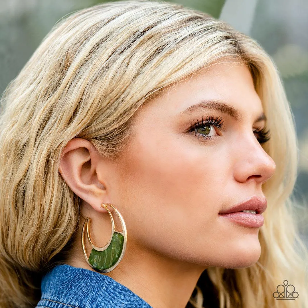 Contemporary Curves Green & Gold Hoop Earrings - Paparazzi Accessories