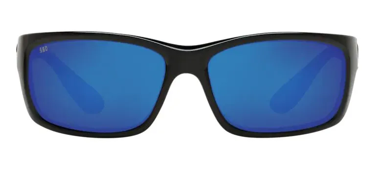 Costa Del Mar Mens Jose Shiny Black Frame - Blue Mirror 580 Glass Lens - Polarized Sunglasses