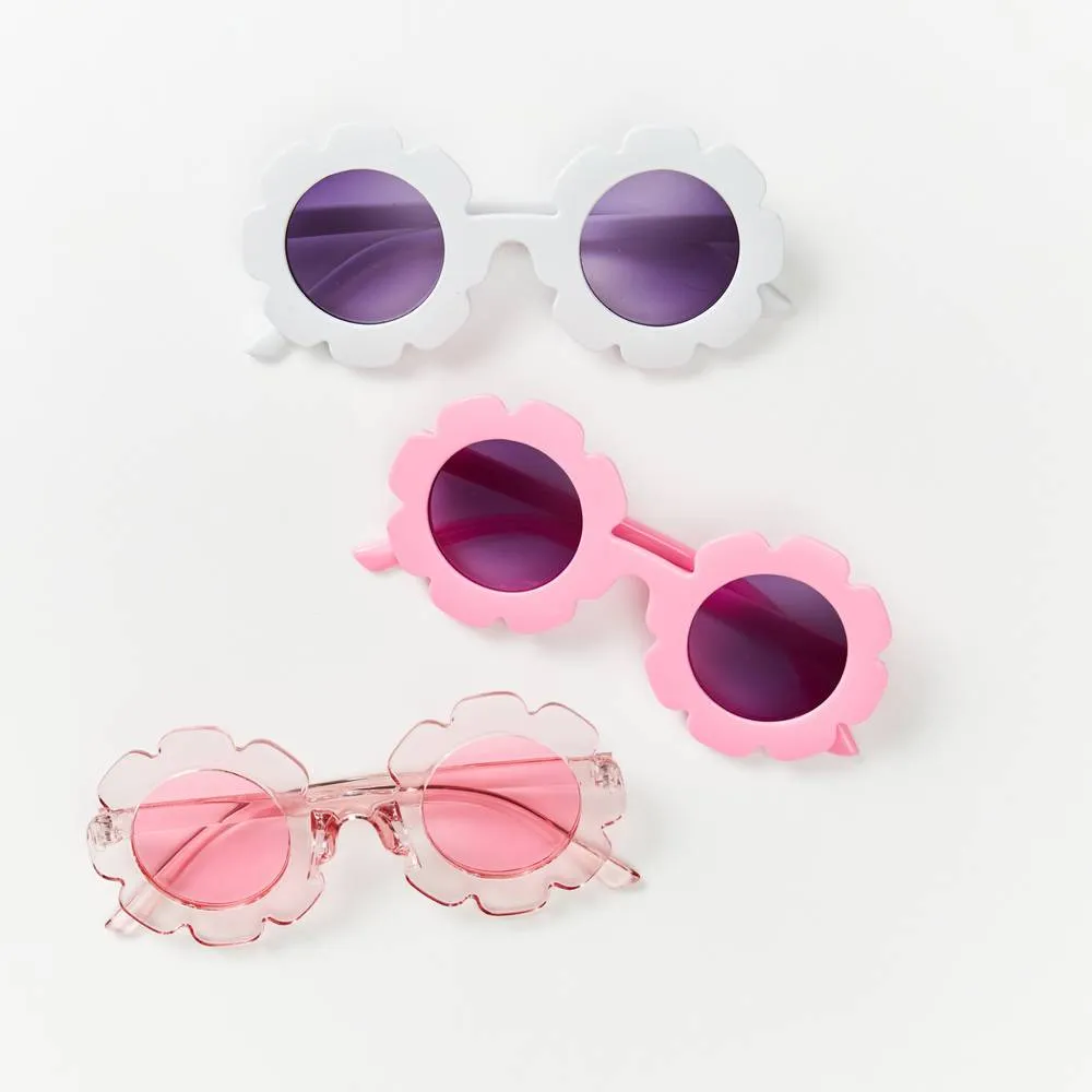 Edna Round Flower Sunglasses in Clear Pink Frame Pink Lens