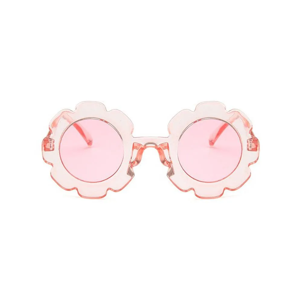 Edna Round Flower Sunglasses in Clear Pink Frame Pink Lens