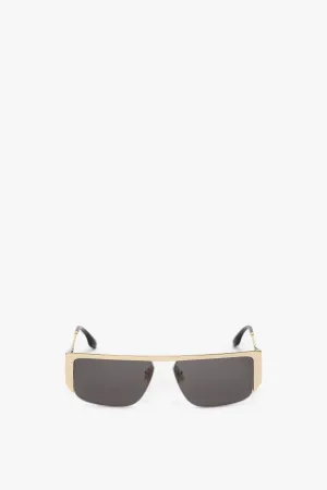 Flat Top Rectangular Sunglasses In Gold-Grey