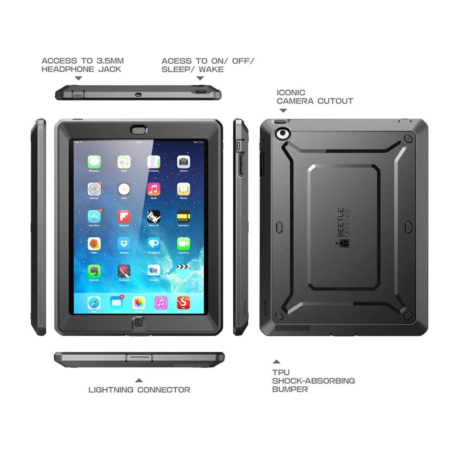 iPad 2 Unicorn Beetle PRO Case with Built in Screen Protector-Black