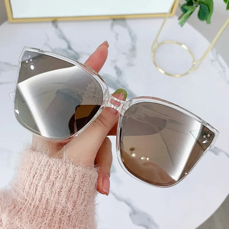 Ladies Big Rectangle Frame Summer Folding Trendy Fashion Sunglasses