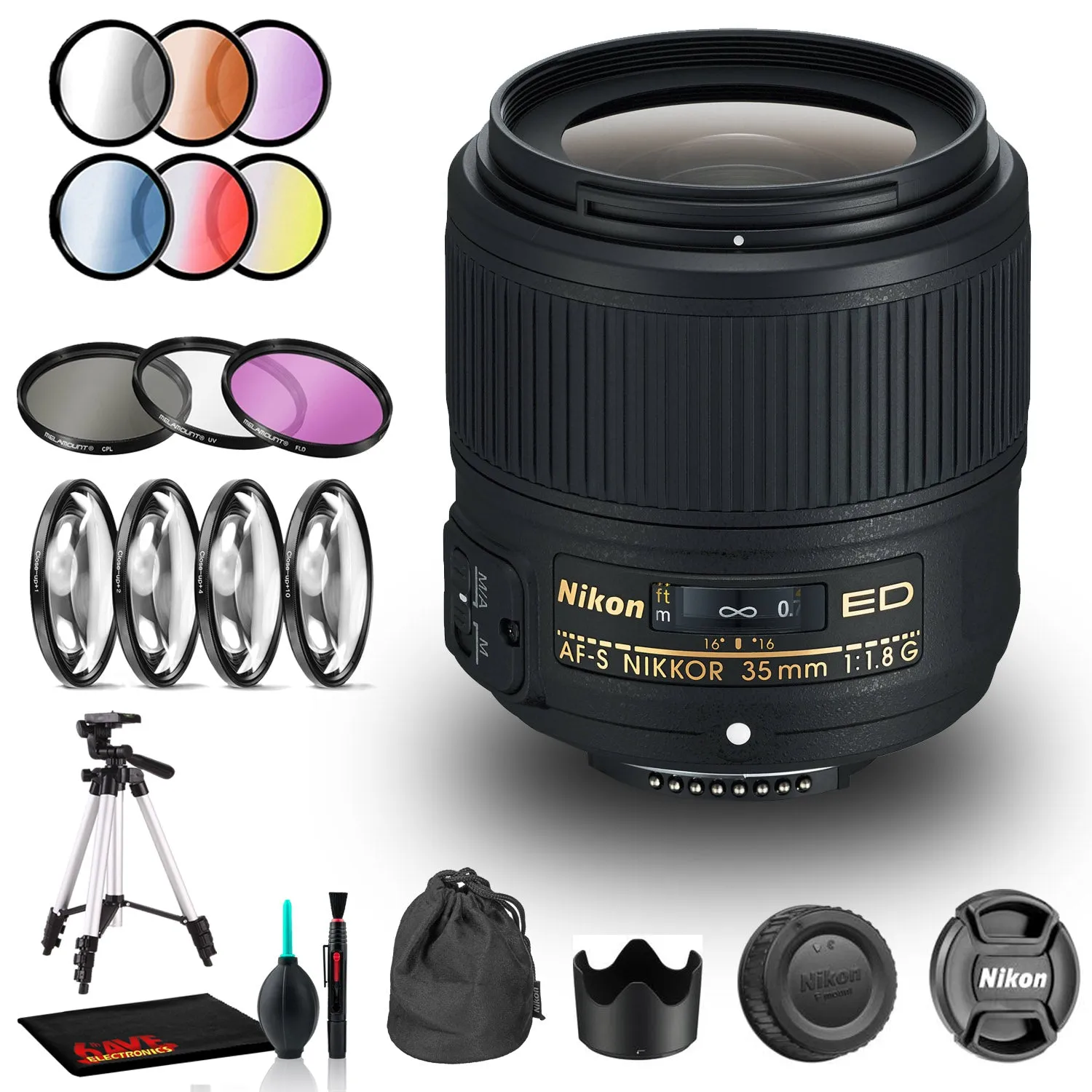 Nikon AF-S NIKKOR 35mm f/1.8G ED Lens Includes Filter Kits and Tripod (Intl Model)