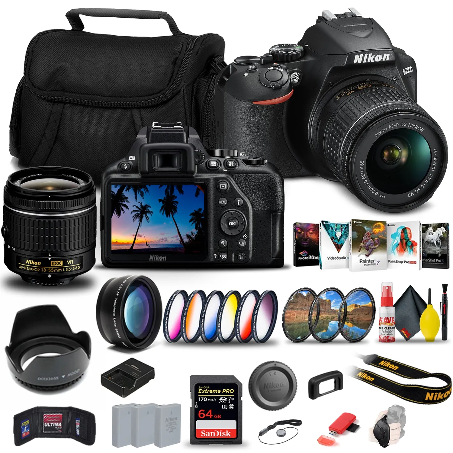 Nikon D3500 DSLR Camera with 18-55mm Lens (1590)   64GB Extreme Pro Card Extreme Bundle