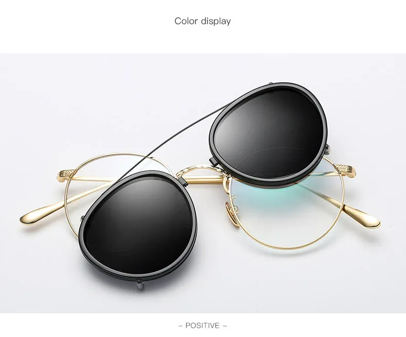 Oculos Lens Clip On Round Sunglasses