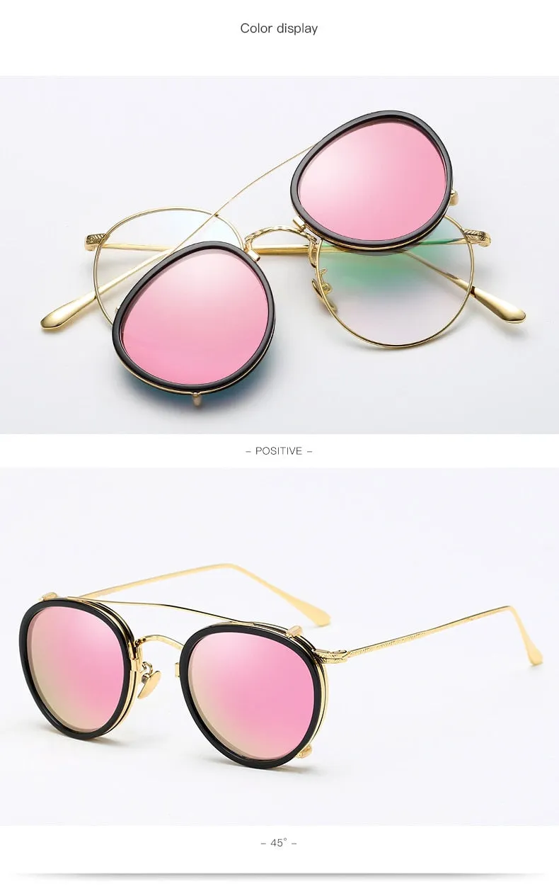 Oculos Lens Clip On Round Sunglasses