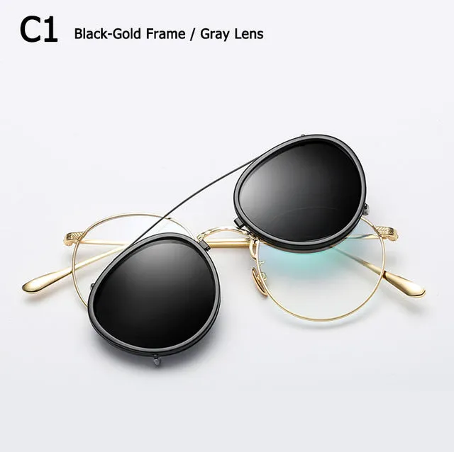 Oculos Lens Clip On Round Sunglasses