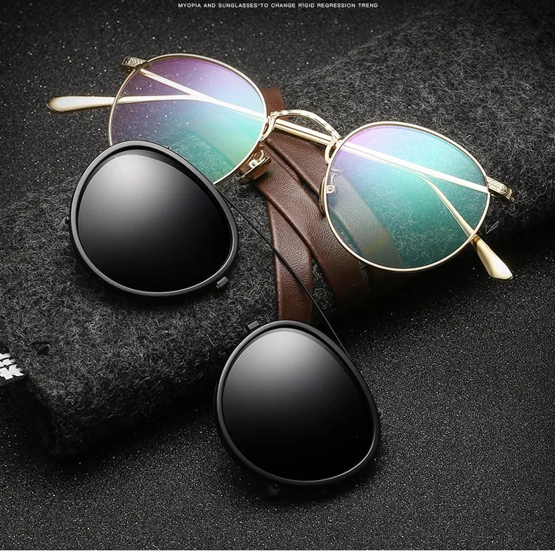 Oculos Lens Clip On Round Sunglasses