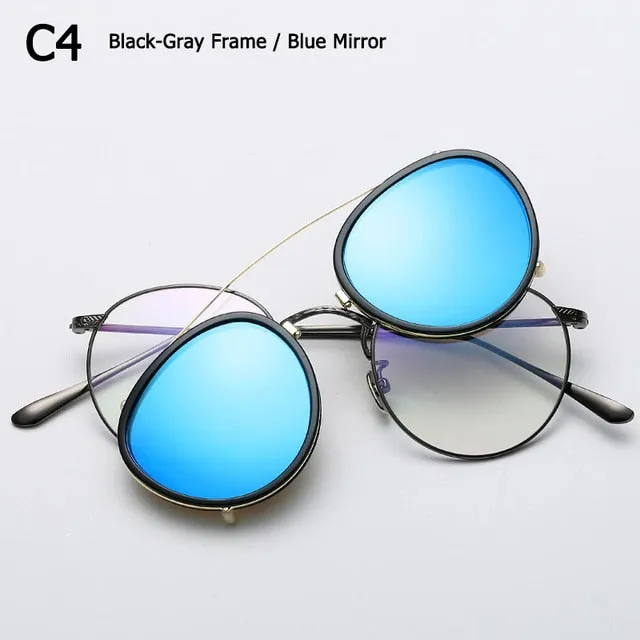 Oculos Lens Clip On Round Sunglasses