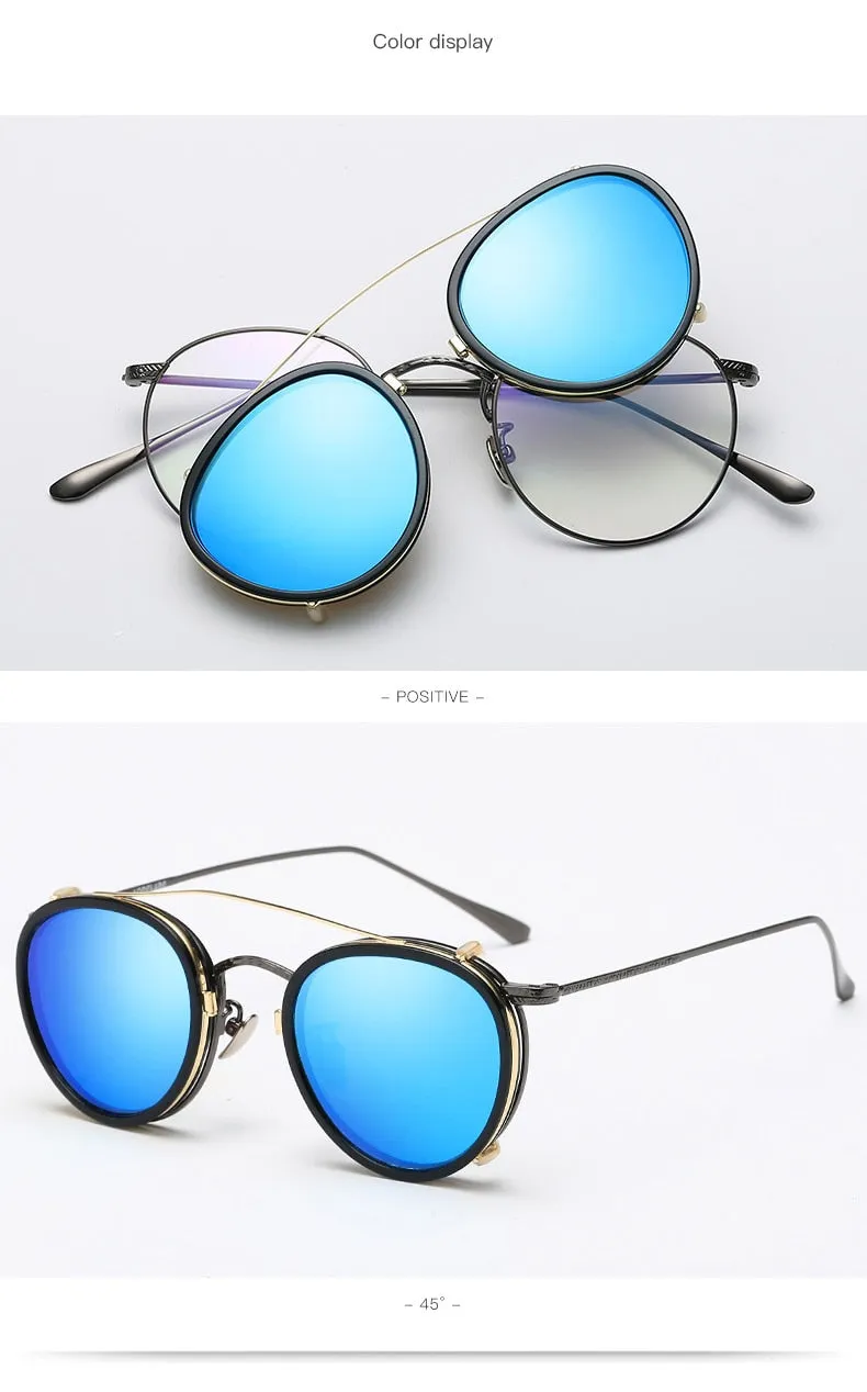 Oculos Lens Clip On Round Sunglasses