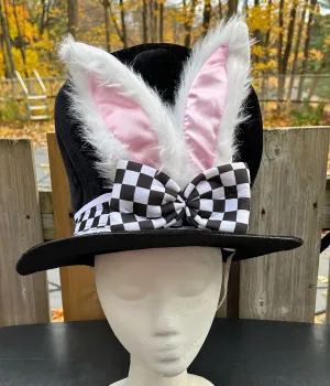 Oversized Black Velvet Top Hat with Rabbit Ears