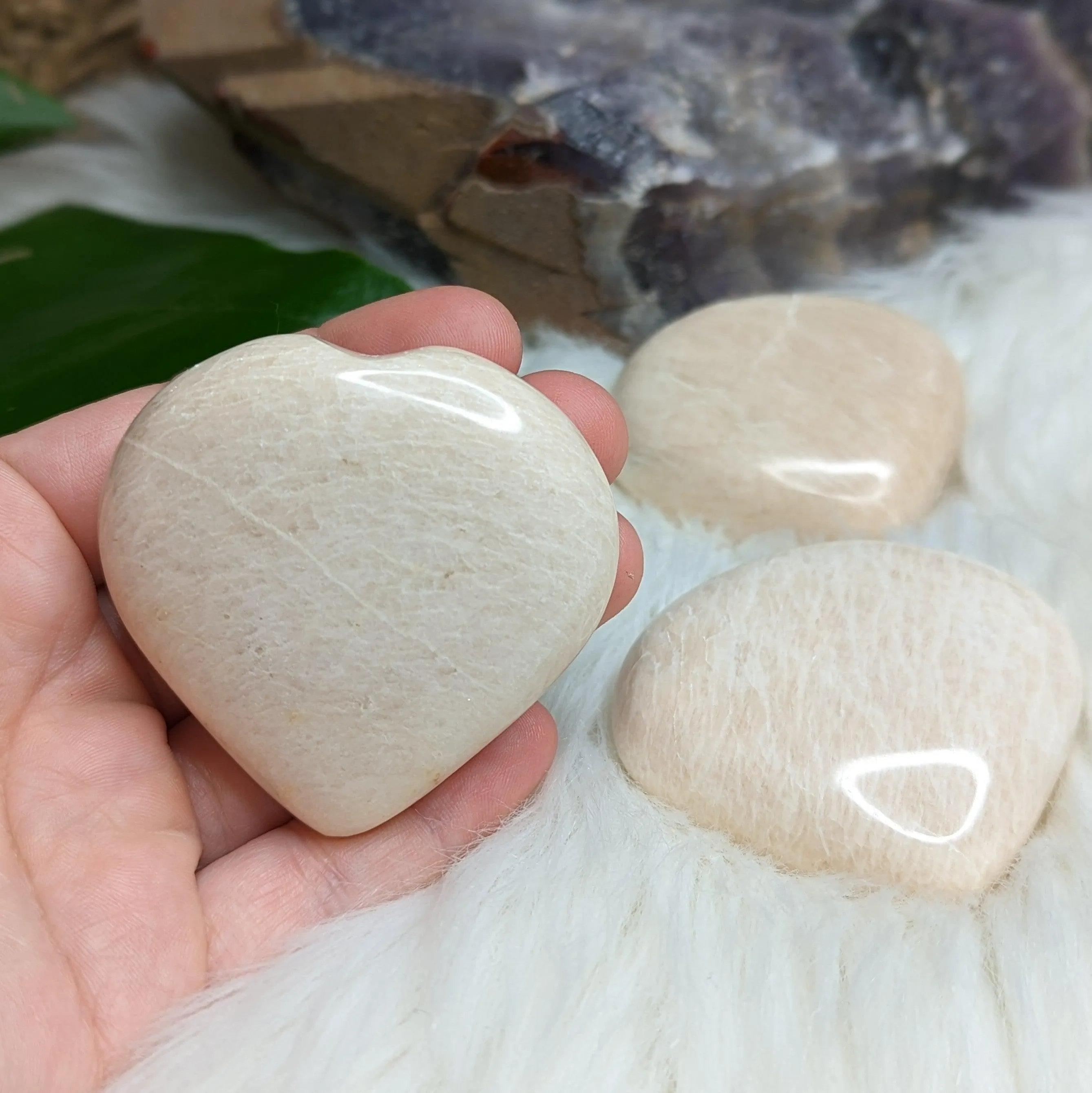 Peach Moonstone Puffy Hearts ~ ONE