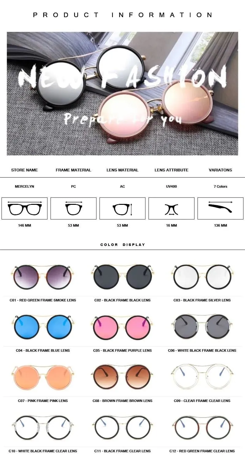 Round Two-Tone Sunglasses - UV400 Protection, Round Frame, Acrylic Lenses - 53mm Lens Width - Women's Adult Eyewear by MERCELYN