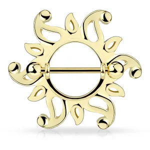 Swirling Sunburst Tribal Shield Nipple Ring with 316L Surgical Steel Barbell