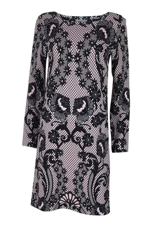 TEMPERLEY LONDON Black Pink Lace Print Shift Dress (8)